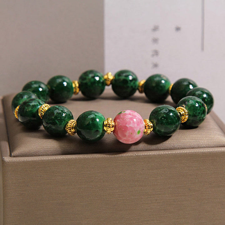 Buddha Stones Bracelet de bénédiction en verre Liuli vert - image 1
