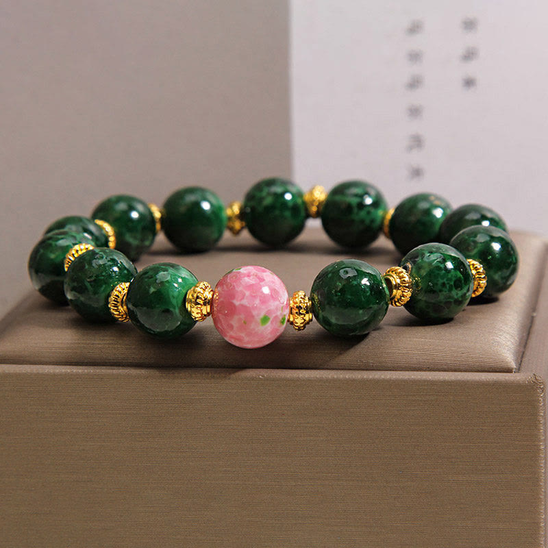 Buddha Stones Bracelet de bénédiction en verre Liuli vert - image 2