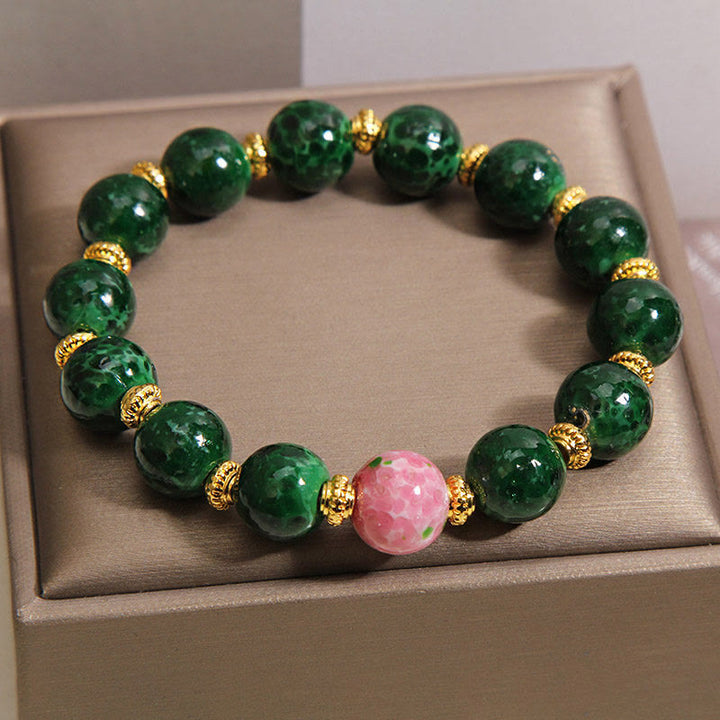 Buddha Stones Bracelet de bénédiction en verre Liuli vert - image 3