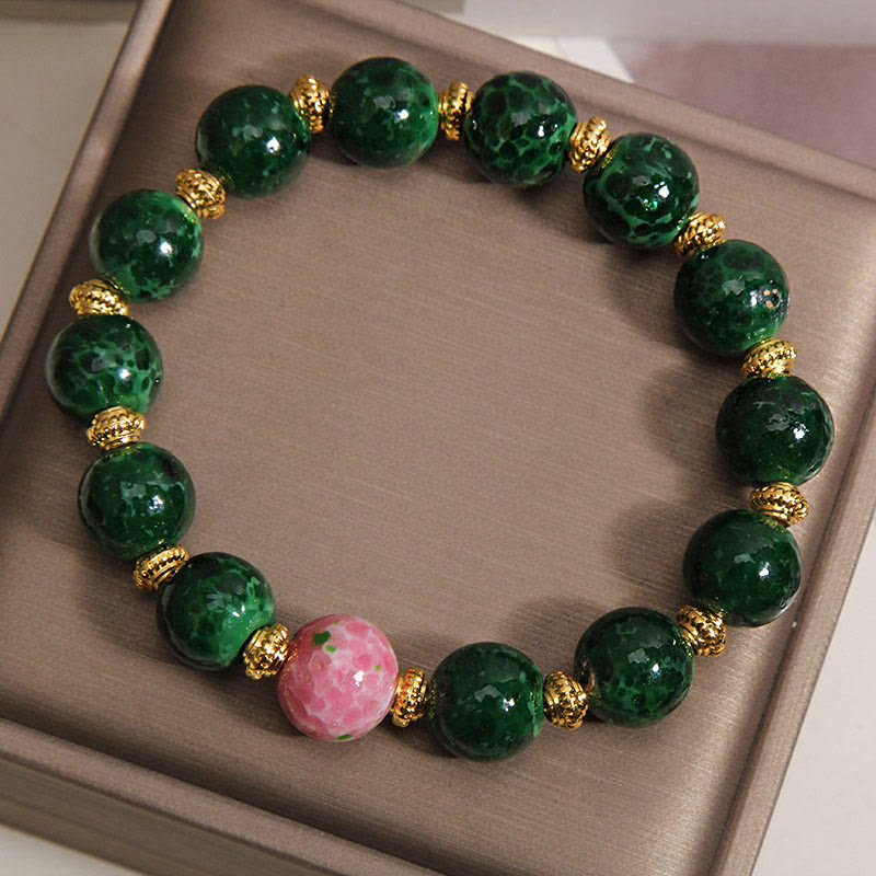 Buddha Stones Bracelet de bénédiction en verre Liuli vert - image 4