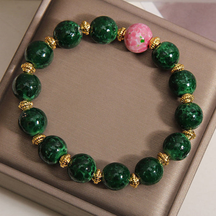 Buddha Stones Bracelet de bénédiction en verre Liuli vert - image 7