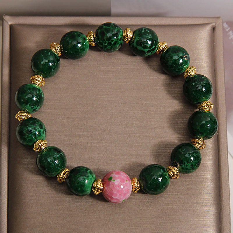 Buddha Stones Bracelet de bénédiction en verre Liuli vert - image 5
