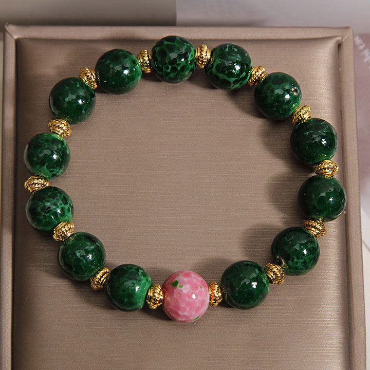Buddha Stones Bracelet de bénédiction en verre Liuli vert - image 5