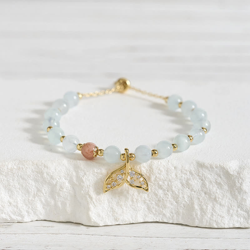 Buddha Stones Bracelet Sérénité en cuivre plaqué or et aigue-marine naturelle, motif queue de poisson - image 2