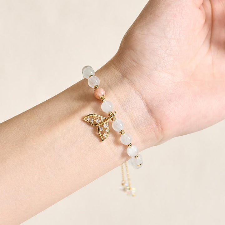Buddha Stones Bracelet Sérénité en cuivre plaqué or et aigue-marine naturelle, motif queue de poisson - image 4