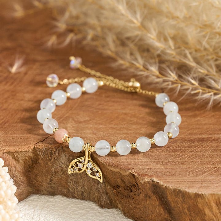 Buddha Stones Bracelet Sérénité en cuivre plaqué or et aigue-marine naturelle, motif queue de poisson - Aigue-marine (Tour de poignet : 14-15 cm) - image 0