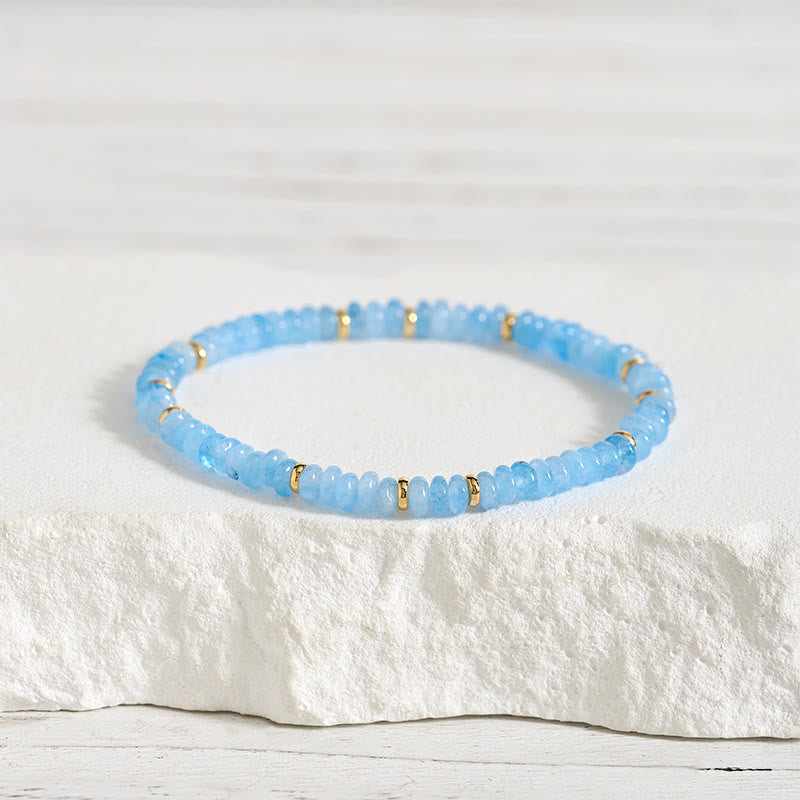 Buddha Stones Bracelet Sérénité en perles fines d'aigue-marine naturelle de 4 mm - Aigue-marine (Tour de poignet : 14-15 cm) - image 0