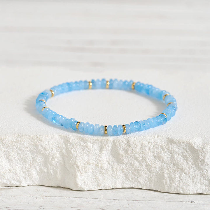 Buddha Stones Bracelet Sérénité en perles fines d'aigue-marine naturelle de 4 mm - Aigue-marine (Tour de poignet : 14-15 cm) - image 0