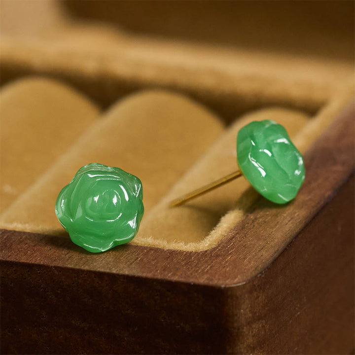 Buddha Stones Boucles d'oreilles en argent sterling 925, calcédoine verte rose, symbole de force et de courage - image 2