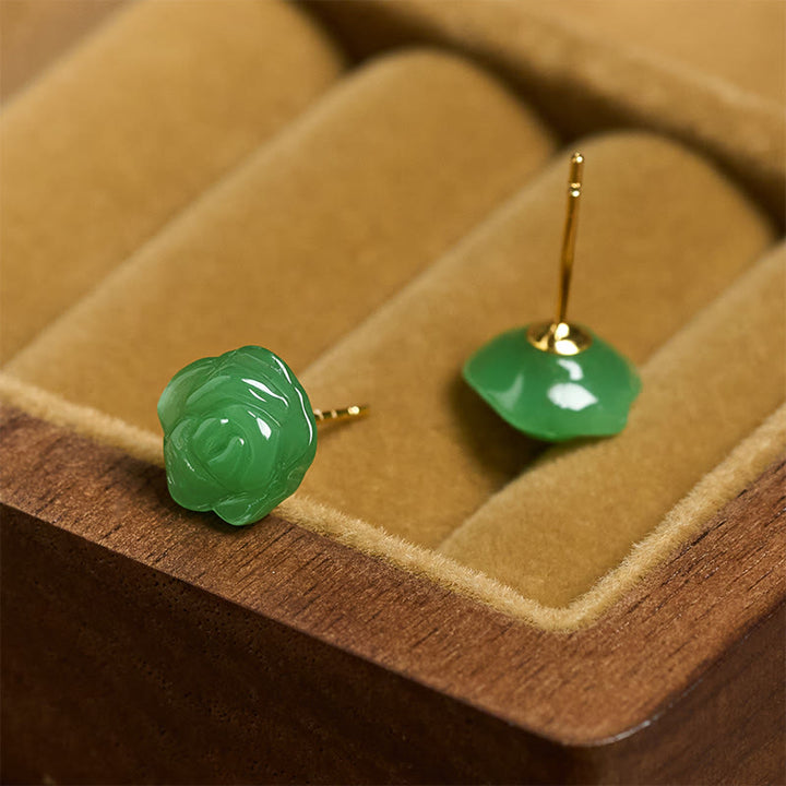 Buddha Stones Boucles d'oreilles en argent sterling 925, calcédoine verte rose, symbole de force et de courage - image 3