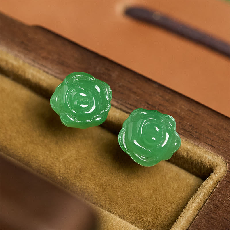 Buddha Stones Boucles d'oreilles en argent sterling 925, calcédoine verte rose, symbole de force et de courage - image 4