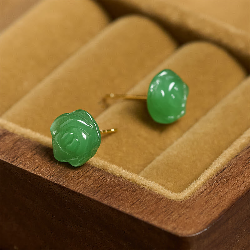 Buddha Stones Boucles d'oreilles en argent sterling 925, calcédoine verte rose, symbole de force et de courage - image 1