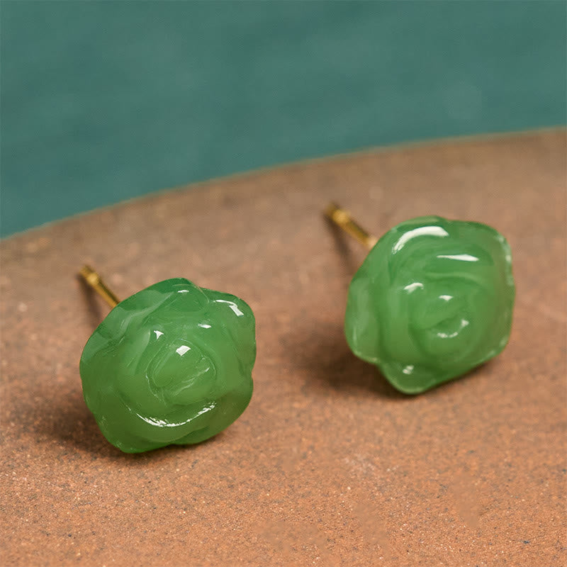 Buddha Stones Boucles d'oreilles en argent sterling 925, calcédoine verte rose, symbole de force et de courage - image 5