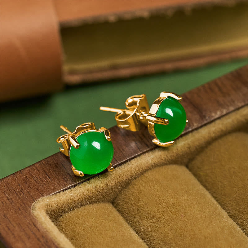 Buddha Stones Boucles d'oreilles Jade en argent sterling 925 Abondance - image 1