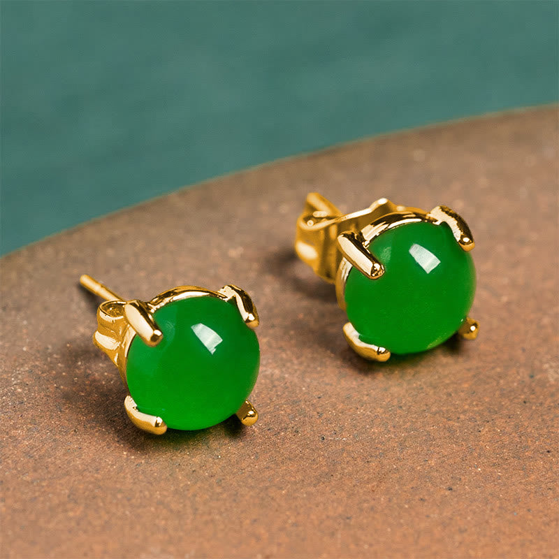 Buddha Stones Boucles d'oreilles Jade en argent sterling 925 Abondance - Jade (tiges en argent sterling 925 plaqué or) - image 0