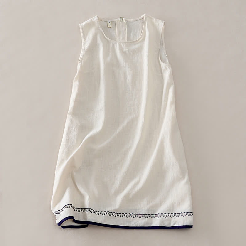 Buddha Stones Robe mini d'été sans manches, couleur unie, ourlet brodé, fermeture éclair au dos et poches - FloralWhite - US12，UK/AU16，EU44 (2XL) - image 8