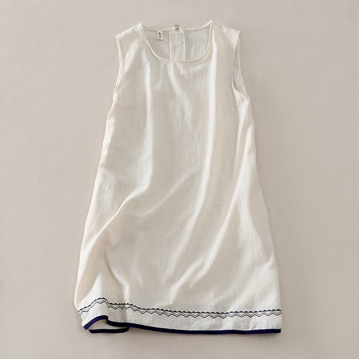 Buddha Stones Robe mini d'été sans manches, couleur unie, ourlet brodé, fermeture éclair au dos et poches - FloralWhite - US12，UK/AU16，EU44 (2XL) - image 8