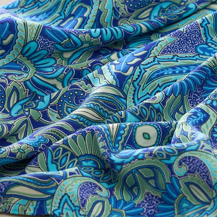 Buddha Stones Robe longue d'été à motif cachemire paon, taille nouée, manches lanternes en viscose - image 7