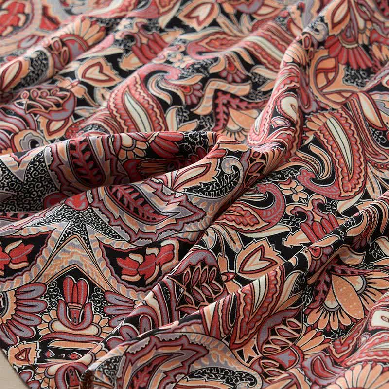 Buddha Stones Robe longue d'été à motif cachemire paon, taille nouée, manches lanternes en viscose - image 16