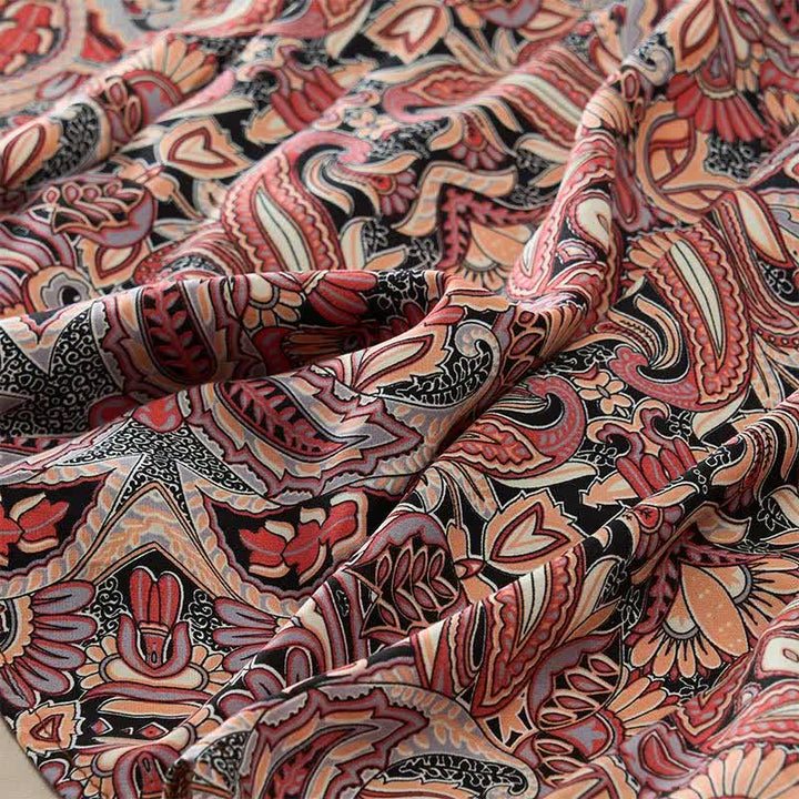 Buddha Stones Robe longue d'été à motif cachemire paon, taille nouée, manches lanternes en viscose - image 16