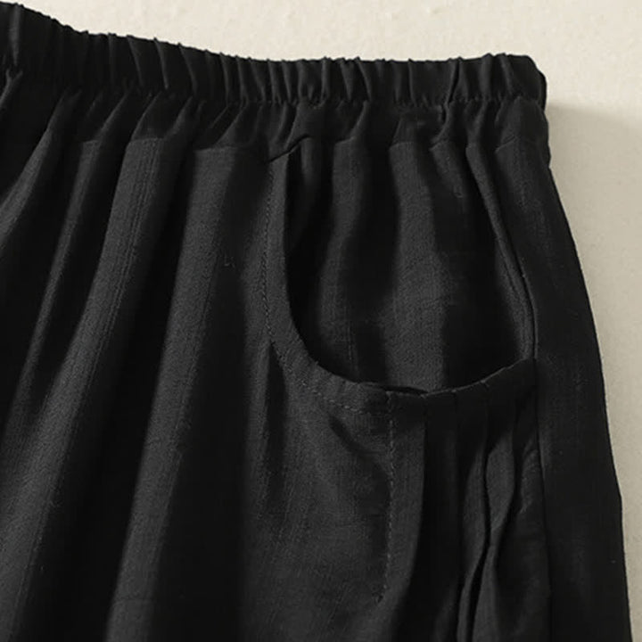 Buddha Stones Pantalon Capri harem femme couleur unie, taille élastique, été - image 6