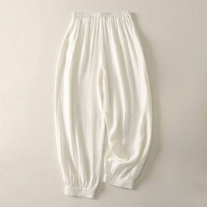 Buddha Stones Pantalon Capri harem femme couleur unie, taille élastique, été - image 9