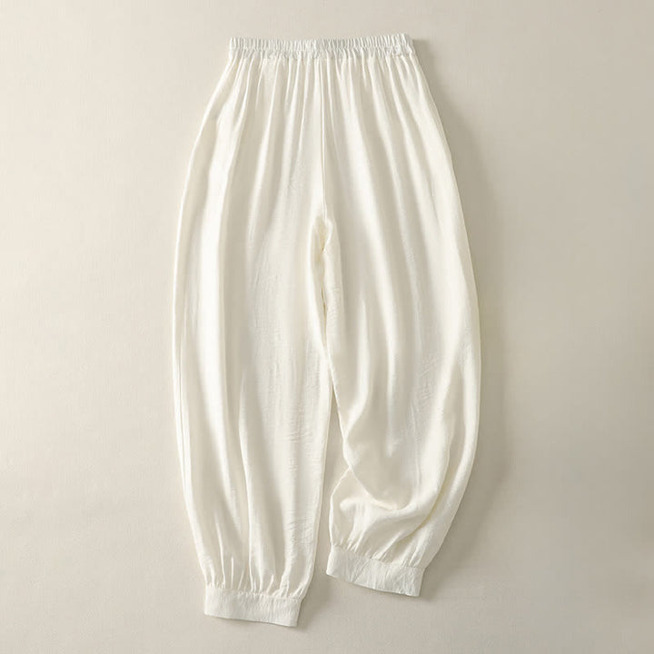 Buddha Stones Pantalon Capri harem femme couleur unie, taille élastique, été - image 9
