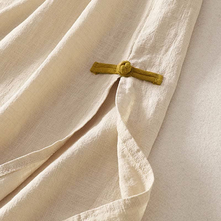 Buddha Stones Robe courte en coton à manches courtes et poches, longueur genou, boutonnée grenouille, style printemps - image 7