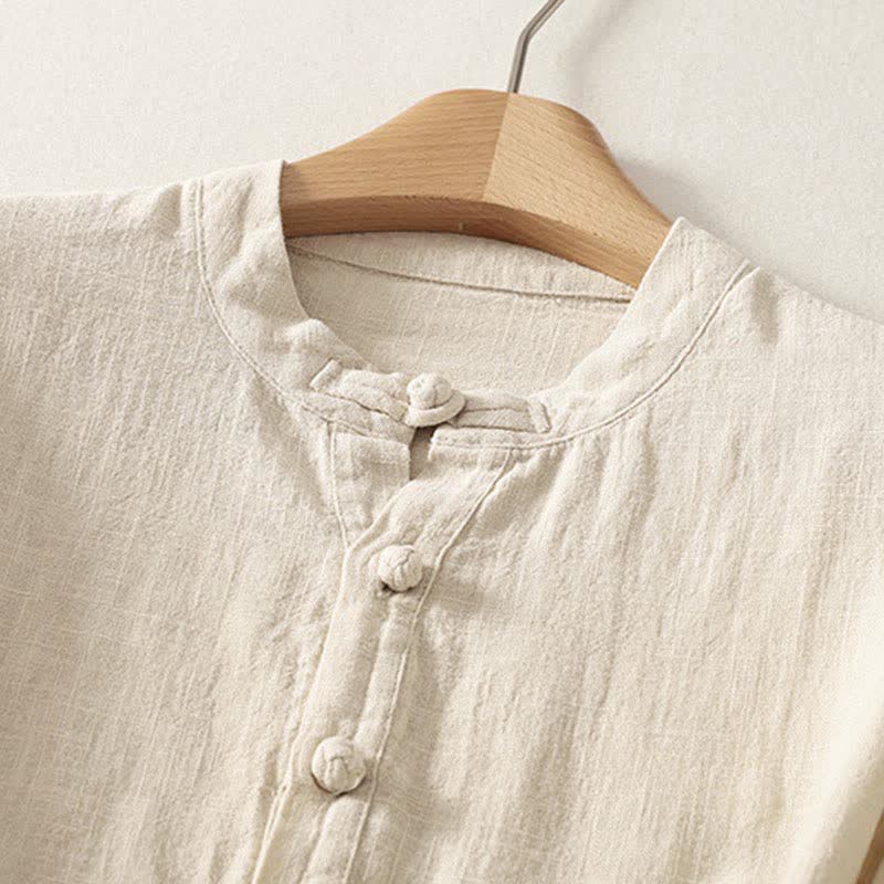 Buddha Stones Chemise d'été à manches courtes en coton pour femme, col montant et boutons - image 7