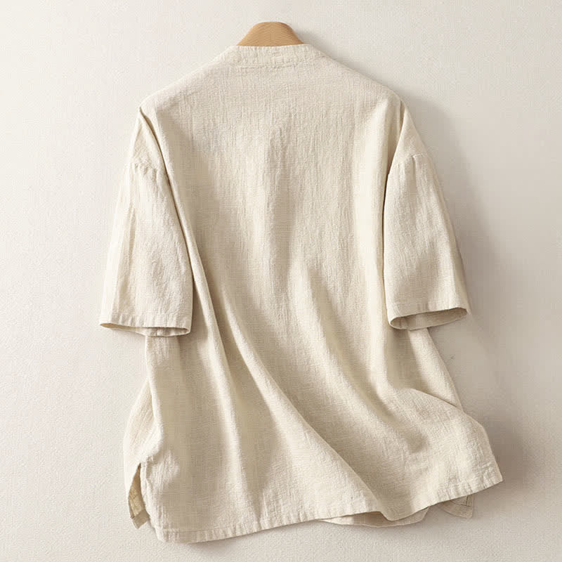 Buddha Stones Chemise d'été à manches courtes en coton pour femme, col montant et boutons - image 6