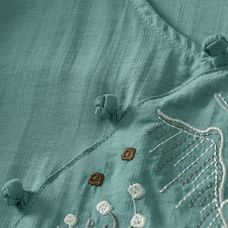 Buddha Stones Chemise à manches courtes pour femme, col rond, brodée, motif montagne d'été - image 5