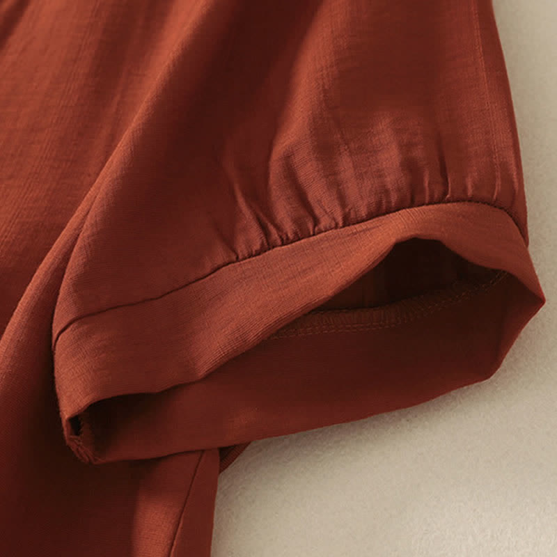 Buddha Stones Chemise à manches courtes pour femme, col rond, brodée, motif montagne d'été - image 18