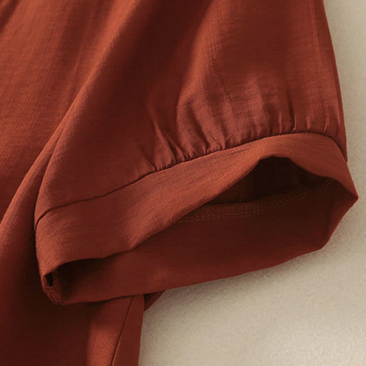 Buddha Stones Chemise à manches courtes pour femme, col rond, brodée, motif montagne d'été - image 18