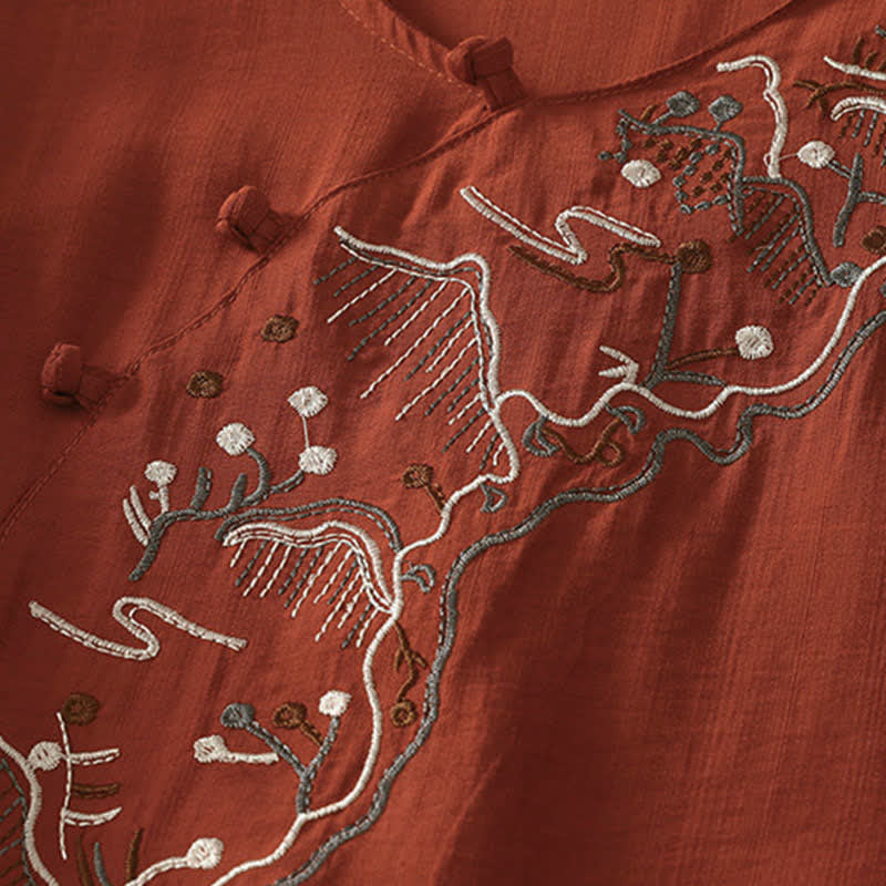 Buddha Stones Chemise à manches courtes pour femme, col rond, brodée, motif montagne d'été - image 17