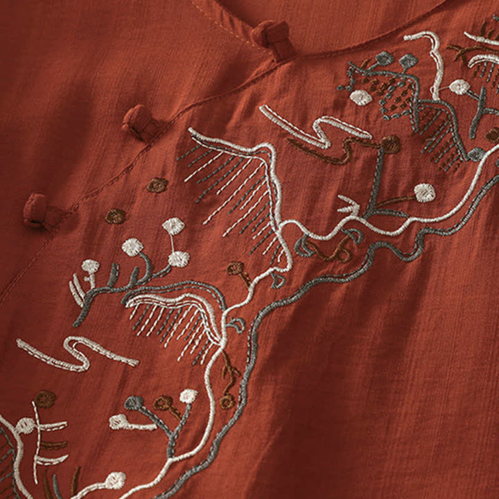 Buddha Stones Chemise à manches courtes pour femme, col rond, brodée, motif montagne d'été - image 17