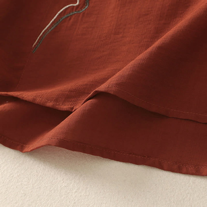 Buddha Stones Chemise à manches courtes pour femme, col rond, brodée, motif montagne d'été - image 19