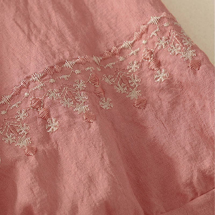 Buddha Stones Chemise à manches courtes pour femme en coton brodé printanier à demi-boutons - image 10