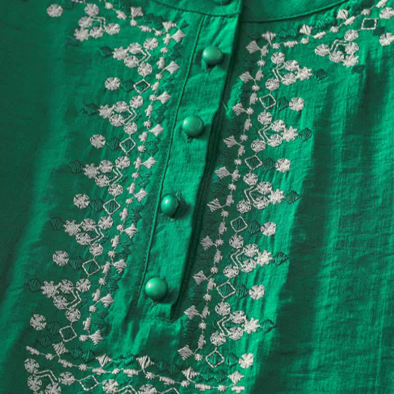 Buddha Stones Chemise à manches courtes pour femme en coton brodé printanier à demi-boutons - image 17