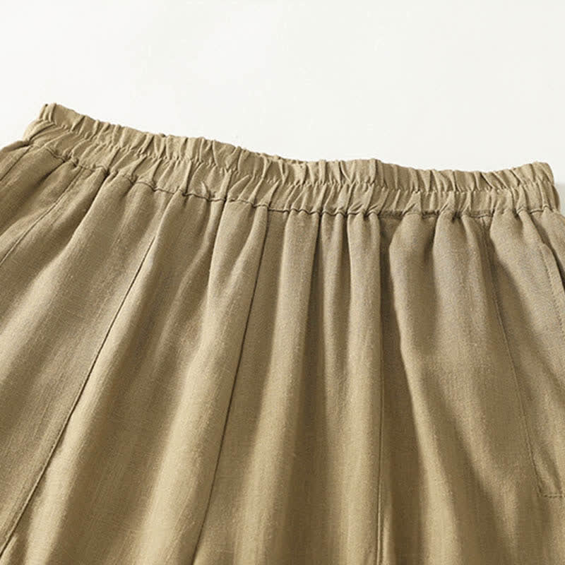 Buddha Stones Pantalon droit pour femme en coton, couleur unie, taille élastique, avec poches, idéal pour le printemps - image 2