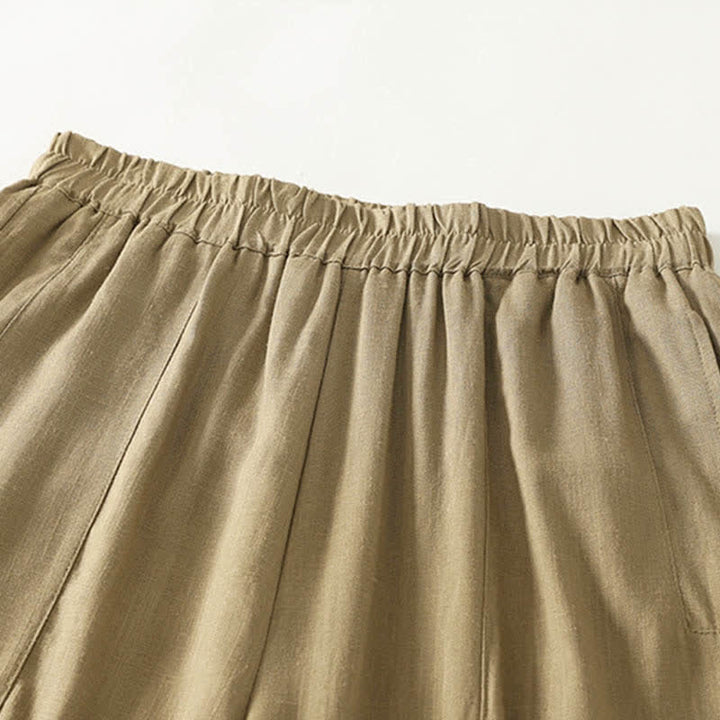 Buddha Stones Pantalon droit pour femme en coton, couleur unie, taille élastique, avec poches, idéal pour le printemps - image 2