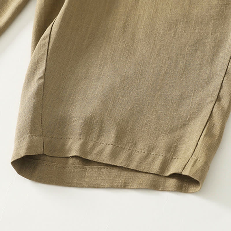 Buddha Stones Pantalon droit pour femme en coton, couleur unie, taille élastique, avec poches, idéal pour le printemps - image 5