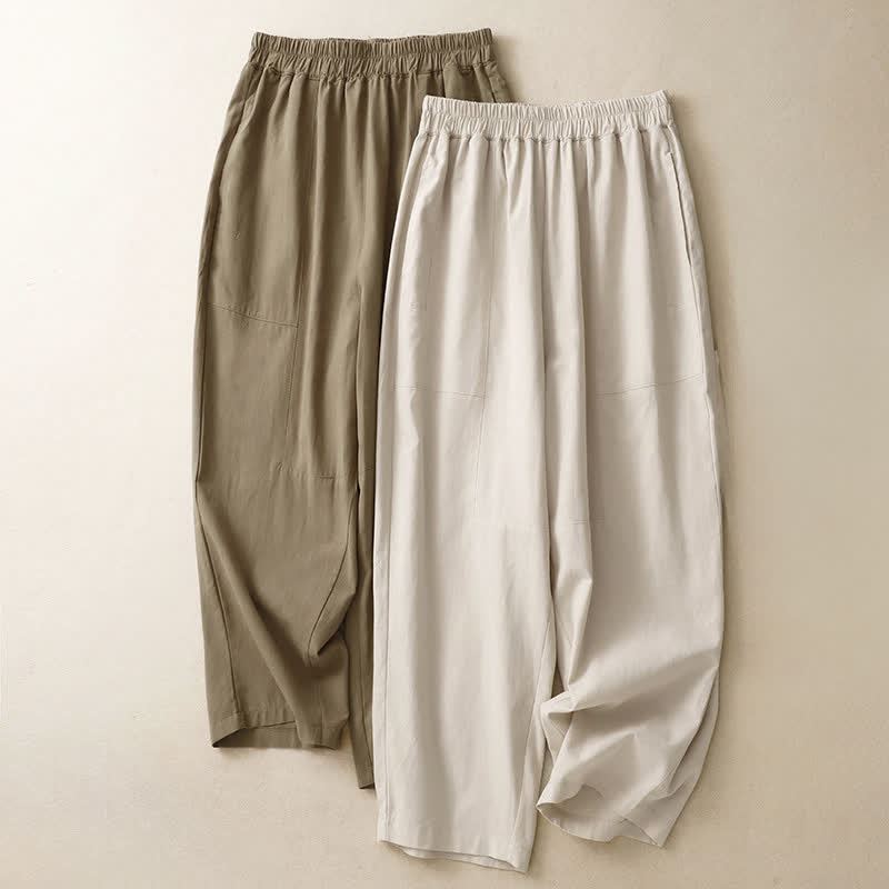 Buddha Stones Pantalon droit pour femme en coton, couleur unie, taille élastique, avec poches, idéal pour le printemps - image 15
