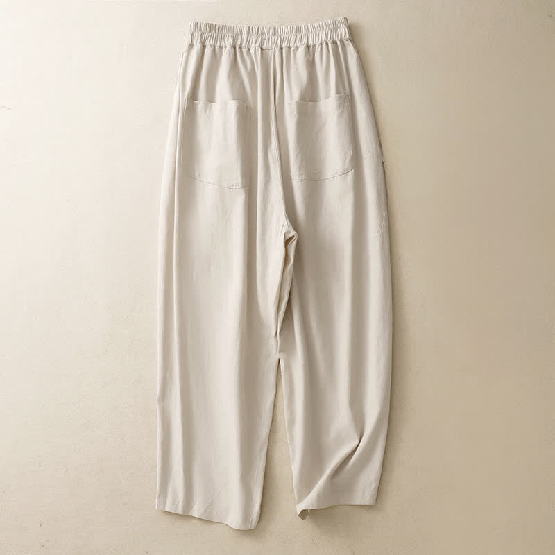 Buddha Stones Pantalon droit pour femme en coton, couleur unie, taille élastique, avec poches, idéal pour le printemps - image 7