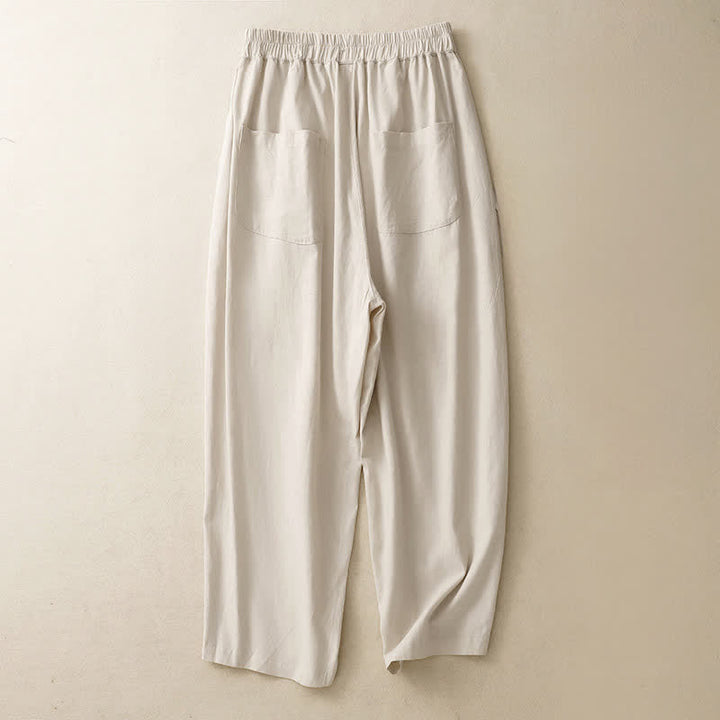 Buddha Stones Pantalon droit pour femme en coton, couleur unie, taille élastique, avec poches, idéal pour le printemps - image 7
