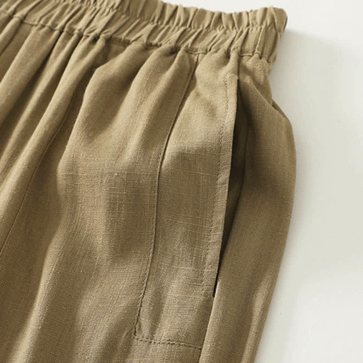 Buddha Stones Pantalon droit pour femme en coton, couleur unie, taille élastique, avec poches, idéal pour le printemps - image 3