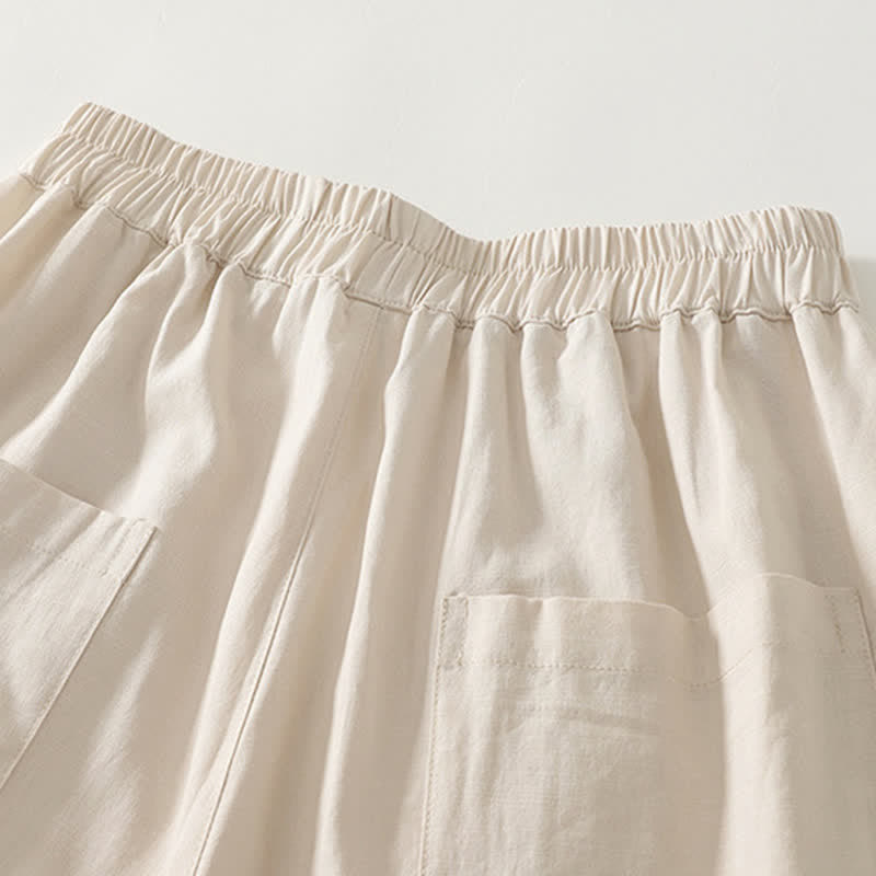 Buddha Stones Pantalon droit pour femme en coton, couleur unie, taille élastique, avec poches, idéal pour le printemps - image 9