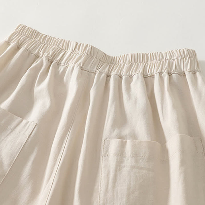Buddha Stones Pantalon droit pour femme en coton, couleur unie, taille élastique, avec poches, idéal pour le printemps - image 9