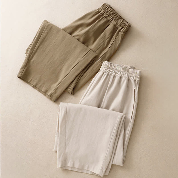 Buddha Stones Pantalon droit pour femme en coton, couleur unie, taille élastique, avec poches, idéal pour le printemps - image 17
