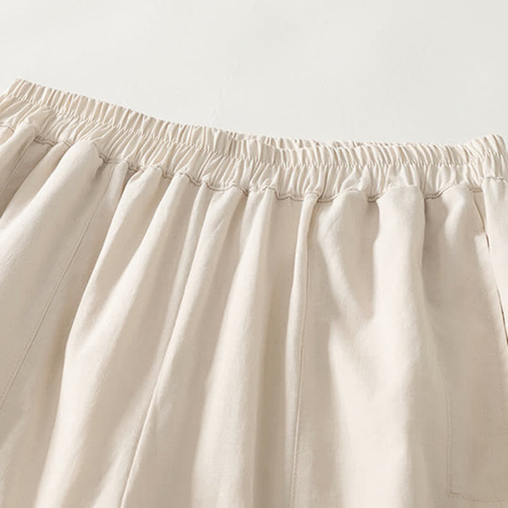 Buddha Stones Pantalon droit pour femme en coton, couleur unie, taille élastique, avec poches, idéal pour le printemps - image 8
