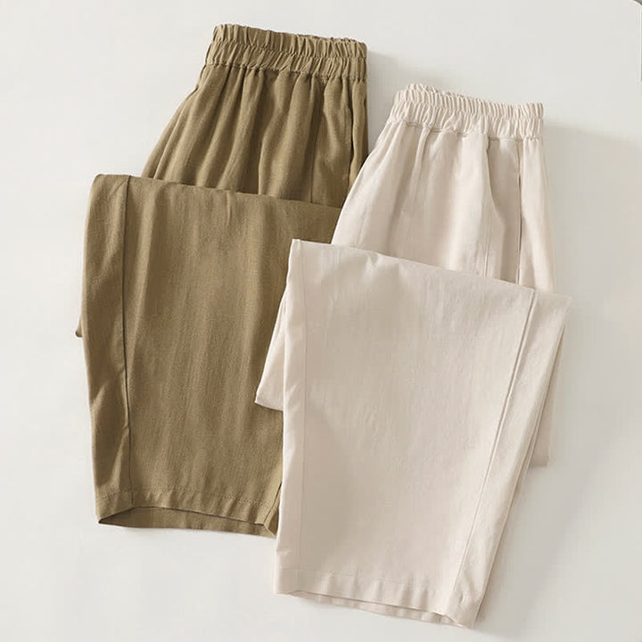 Buddha Stones Pantalon droit pour femme en coton, couleur unie, taille élastique, avec poches, idéal pour le printemps - image 16